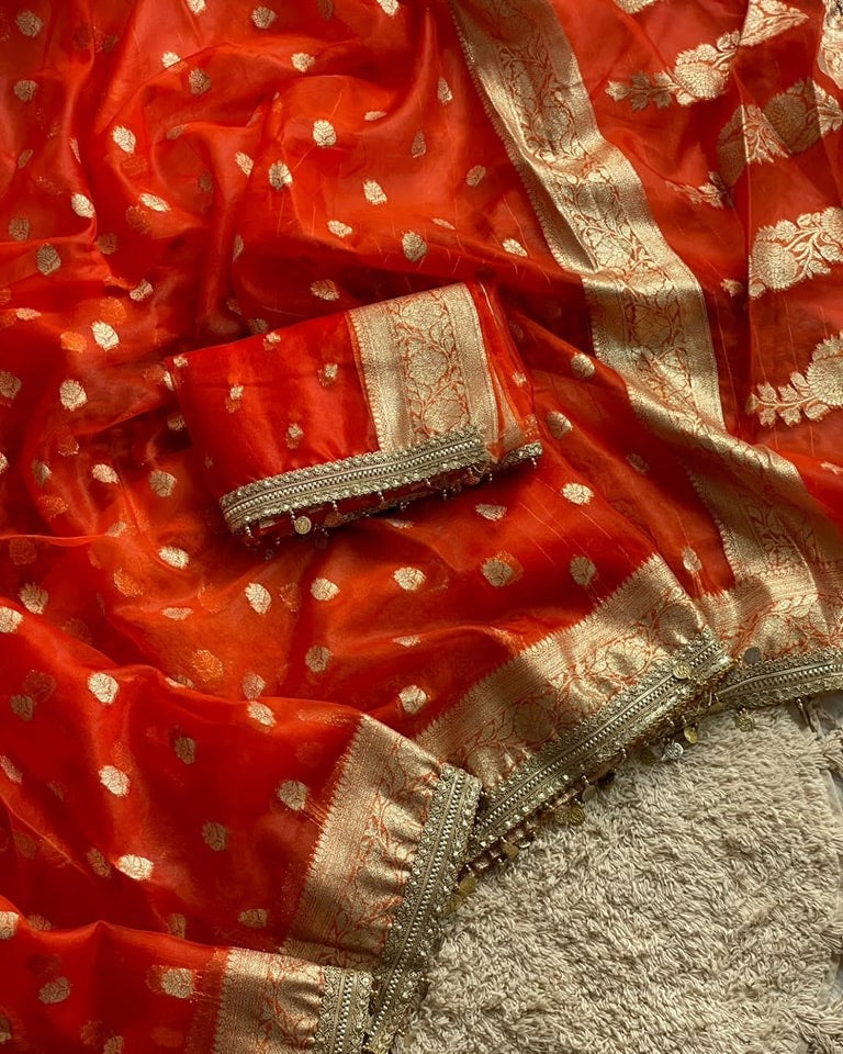 Maharani Orange Banarasi Saree