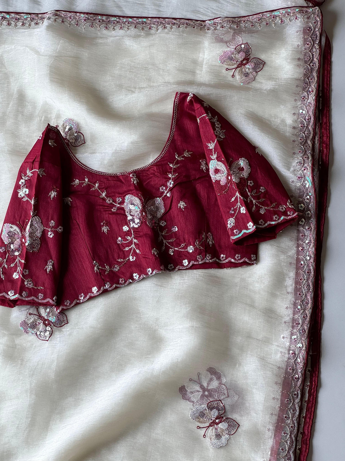 Pankhuri Ivory Embellished Saree