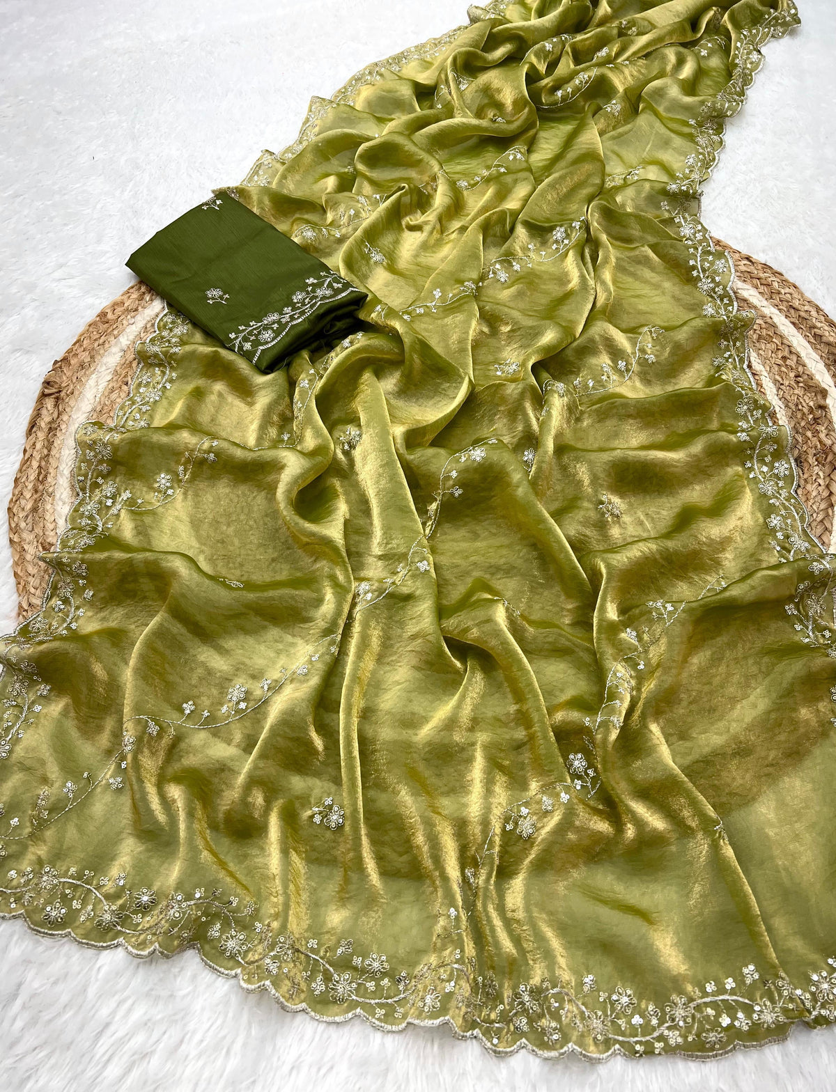 Manjari Tissue Silk Olive Saree