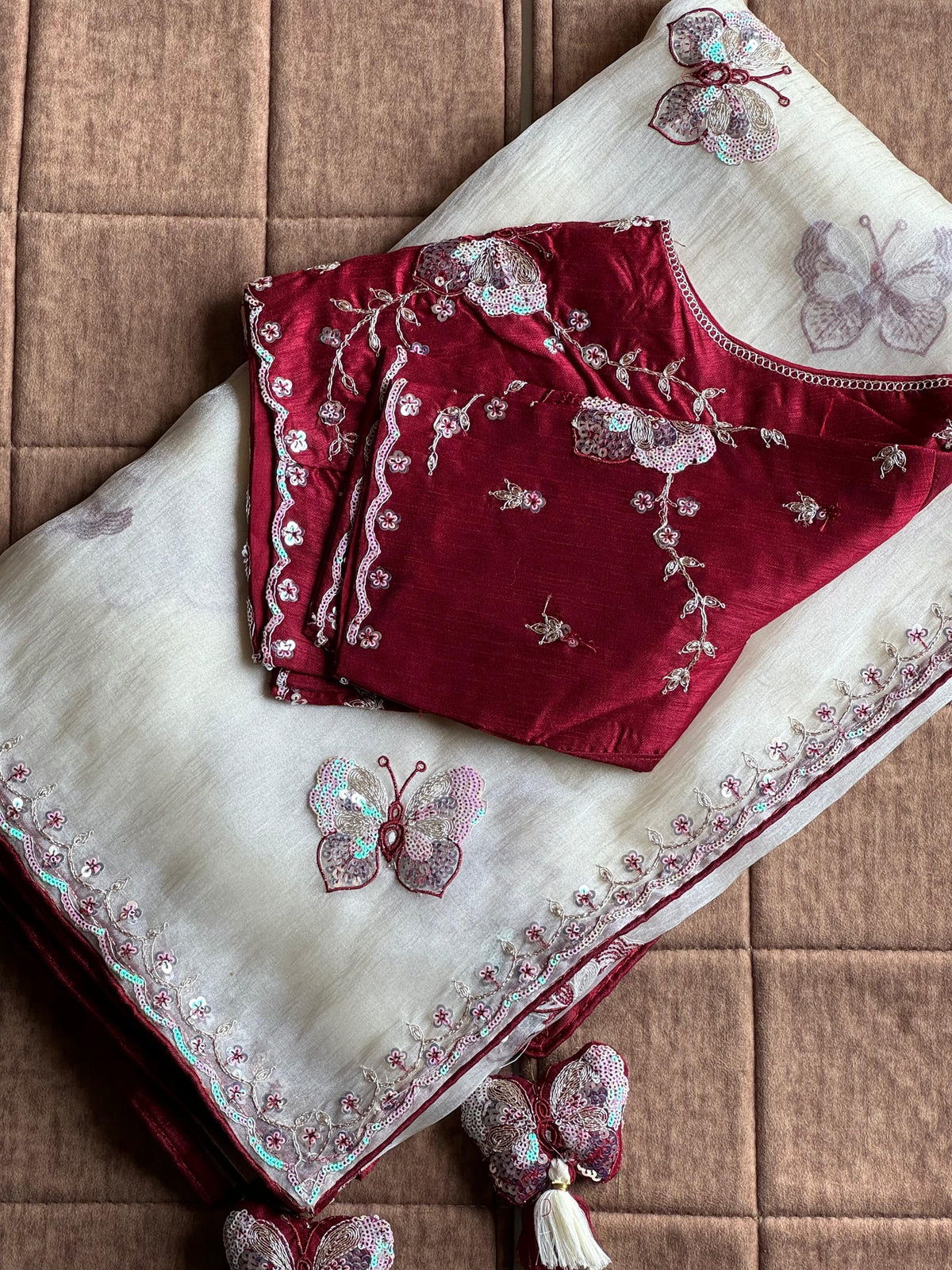 Pankhuri Ivory Embellished Saree